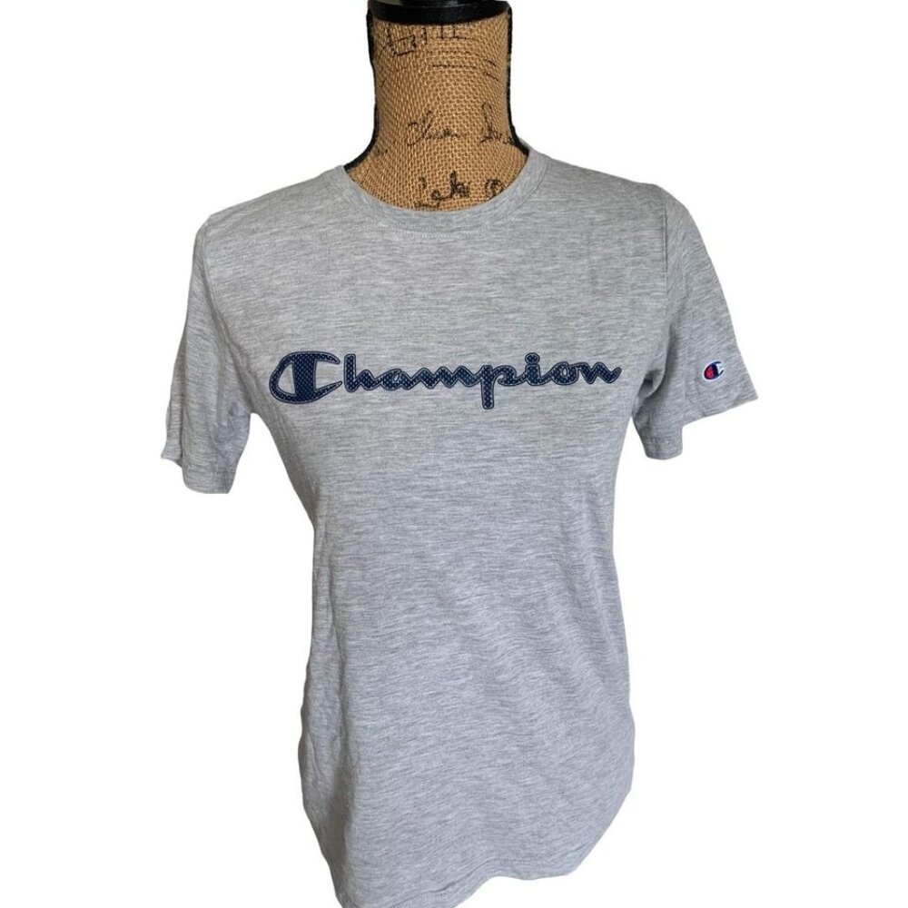 Champion Gray Heather Juniors T-Shirt XL Logo Print Athleticwear Cotton Blend